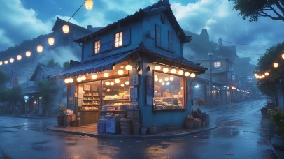 夜雨中的小店
