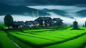 绿色白云麦田