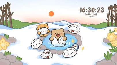 小熊joy-冬日治愈温泉壁纸