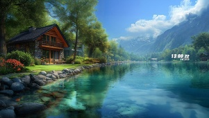 清新治愈湖畔木屋