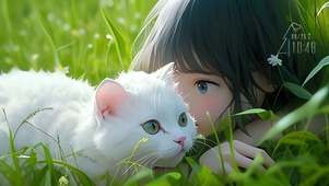 可爱的女孩和猫