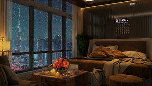 迪拜夜景雪天房间