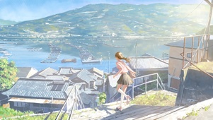 4k 海边 风景女孩百褶裙 
