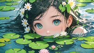 夏日荷塘少女