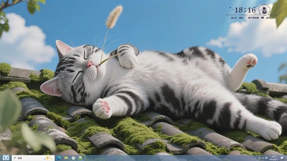 小猫咪在屋顶晒太阳睡着了