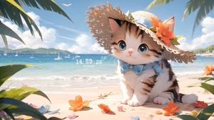 夏日沙滩避暑猫咪