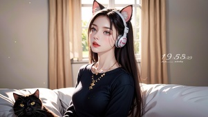 居家少女和猫