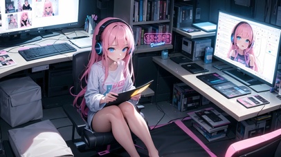 可爱科技电脑房女孩