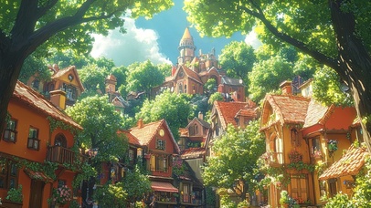 夏日清新童话小镇建筑