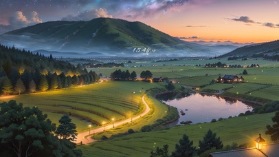 4K唯美治愈高山夜晚村庄