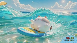 卡通猫猫冲浪