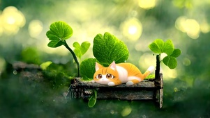 在四叶草木椅上休憩的猫