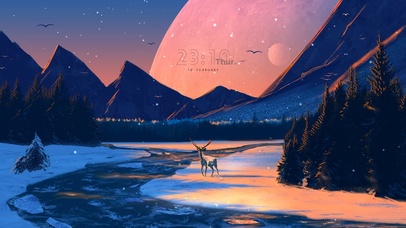 冬季夕阳小溪麋鹿