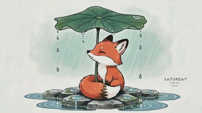 荷叶下躲雨的小狐狸