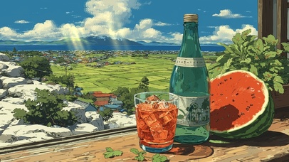 窗外绿野间 西瓜与冰饮之约