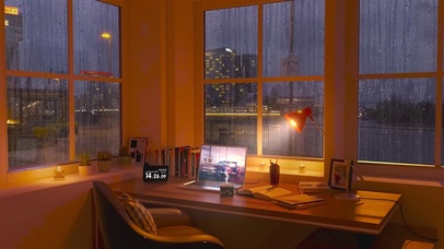 夜晚安静的雨天房间