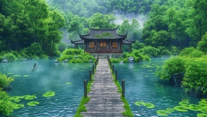 护眼 湖畔小屋
