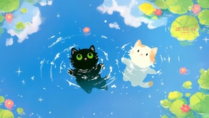 荷塘游泳猫