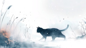 雪地里的小黑猫