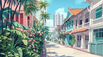 炎炎夏日城市街道