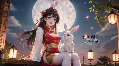 中秋节月下少女