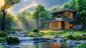 护眼户外溪水别墅