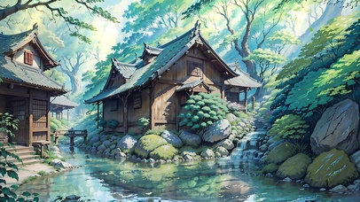 阳光森林溪边小屋