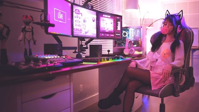 4k  炫酷电竞房间少女