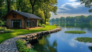公园湖畔小屋