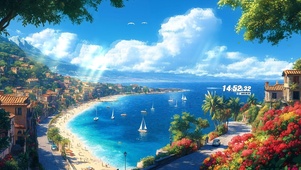 护眼海边城镇风景