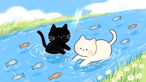 水中嬉戏捕鱼猫