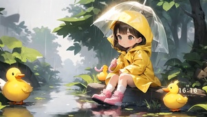 4k  治愈雨天开心鸭
