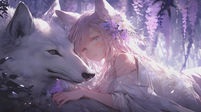 紫藤花下狼少女