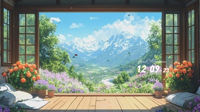 护眼蓝天白云树木