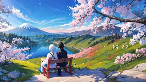 唯美治愈樱花山上