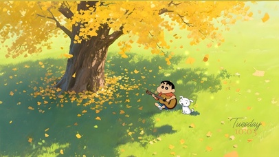 极致治愈~银杏树下弹吉他的小新