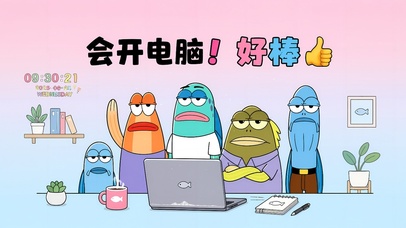 会开电脑！好棒