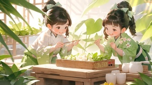 端午包粽子女孩