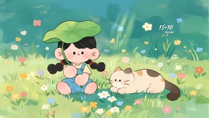 清新少女与猫