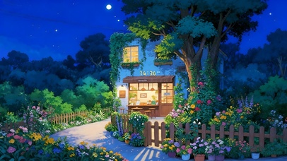 小清新夜晚小屋