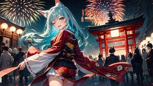 唯美古风狐耳烟火少女