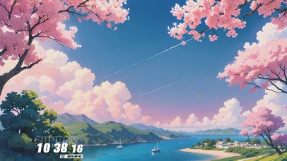 护眼樱花树下海景