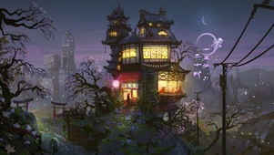 夜晚郊外日式楼房