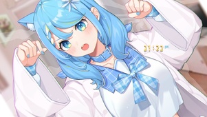 4K蓝发猫耳少女