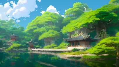 唯美西湖边凉亭美景