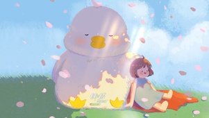 （免费壁纸）小女孩与鸭子