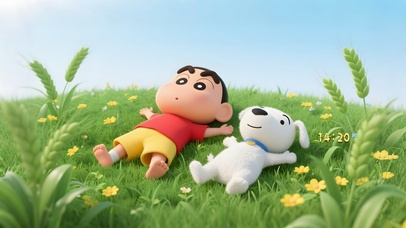 草地上自由自在的小新