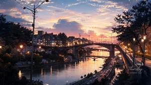 夕阳廊桥