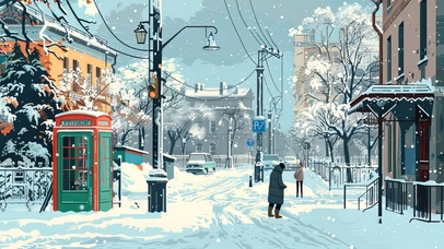 雪天街头的电话亭