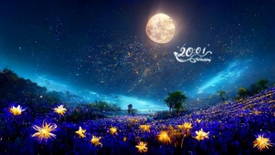 唯美治愈夜晚荧光花田